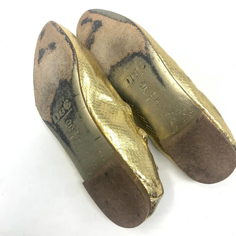 Dolce & Gabbana Gold Metallic Snakeskin Flats - Picture 10 of 10